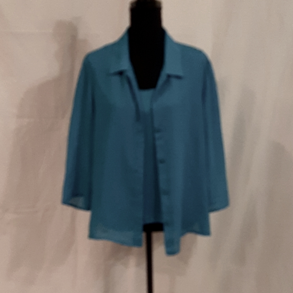 Shell & sheer blouse set aqua L